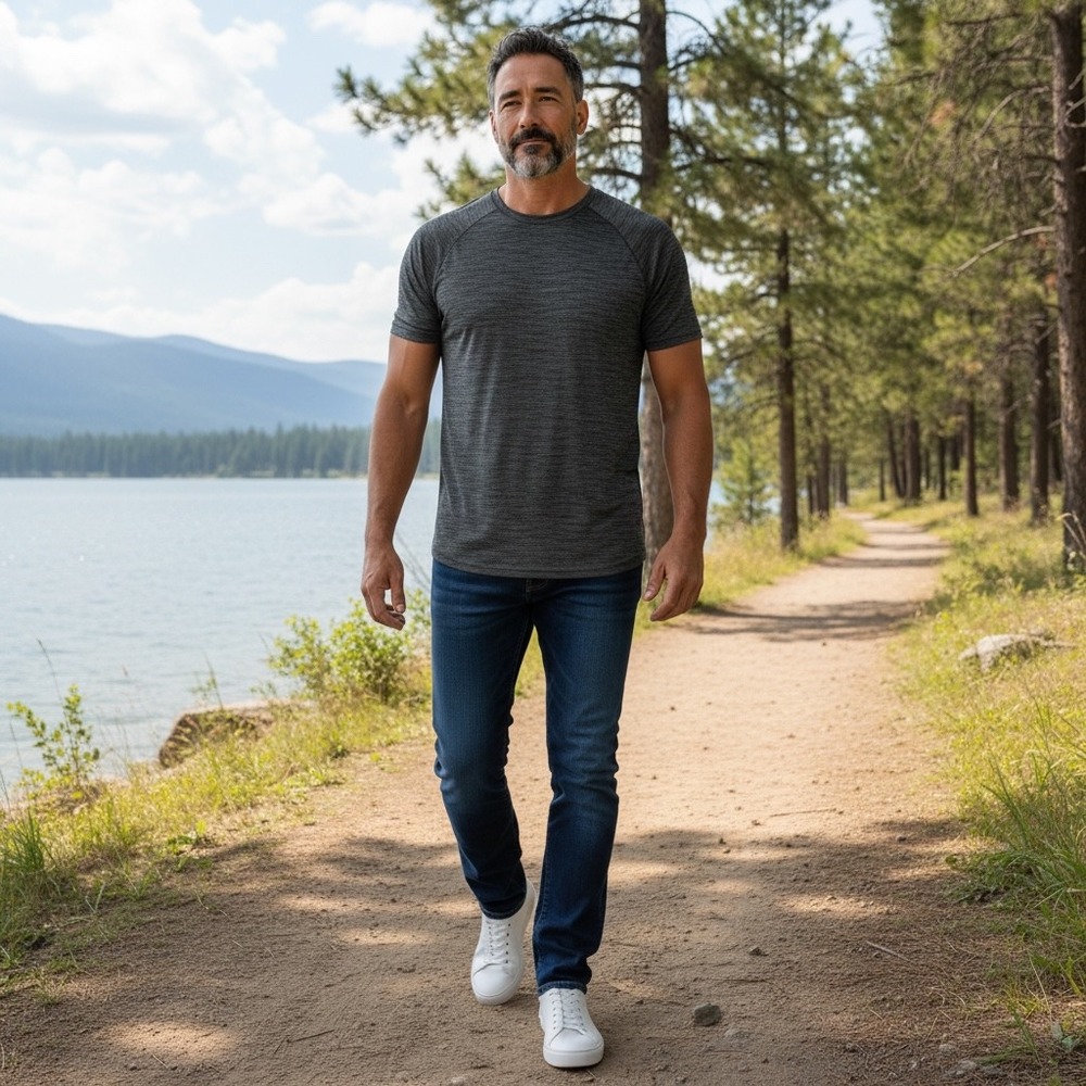 Bearbottom Mens Performance T-Shirt Charcoal Gray Heathered Activewear Large